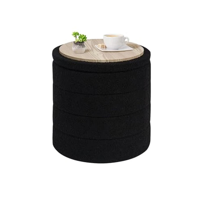 PINPLUS Storage Ottoman, 15 inches Velvet Sherpa Folding Storage Round Foot Rest Ottoman Black Color,16.9" D x16.9 W x 17.7" H by PINPLUS - Used - Very Good condition - CA$66.40