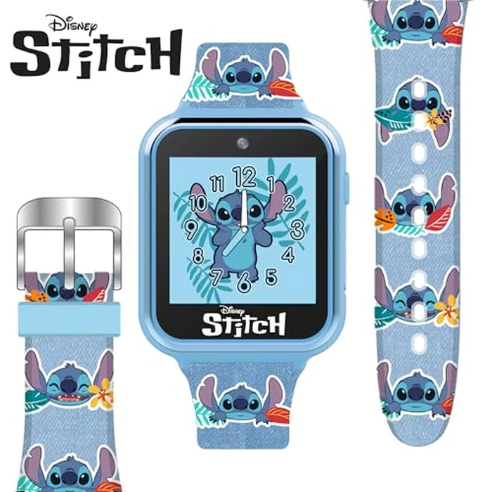 Disney Stitch Kids Smart Watch with 10 Customizable Faces, Camera, Voice Recorder, Calculator, and Step Counter - Touchscreen Interactive Watch for Kids - Blue Silicone Strap by Accutime - Used - Like New condition - US$23.26