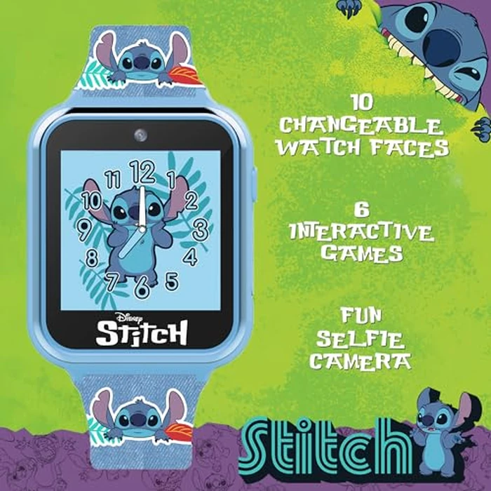 Disney Stitch Kids Smart Watch with 10 Customizable Faces, Camera, Voice Recorder, Calculator, and Step Counter - Touchscreen Interactive Watch for Kids - Blue Silicone Strap by Accutime - Image 2