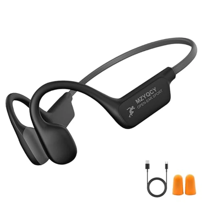 MZYQCY Bone Conduction Headphones,Open Ear Wireless Bluetooth 5.4 Headphones with Mic，IPX6 Waterproof Sport Bluetooth Headset，15H Playback， for Running，Cycling，Walking,Outdoor (Black) by MZYQCY - Used - Like New condition - US$27.54