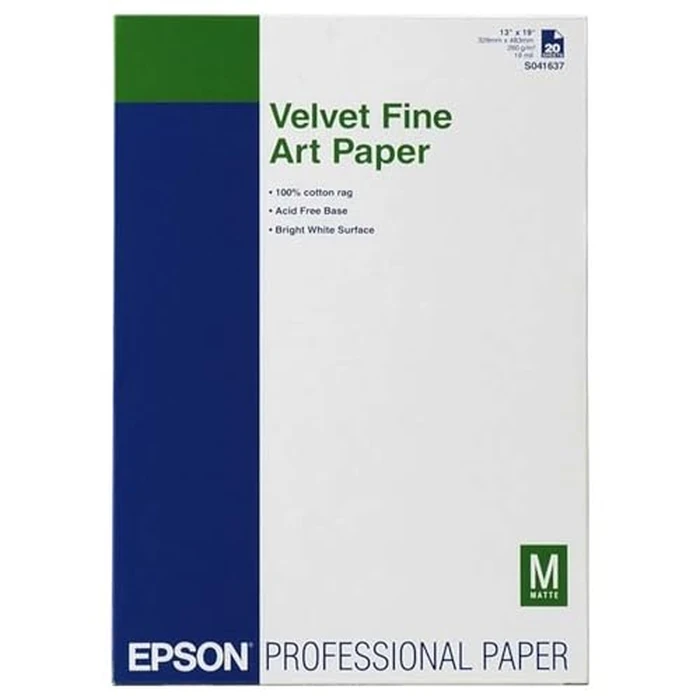 Epson S041637 Velvet Fine Art Paper, 13 x 19, White (Pack of 20 Sheets) by Epson - Used - Acceptable condition - US$48.16