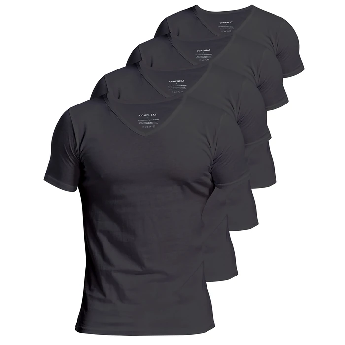 Comfneat Men's 4-Pack Undershirts 100% Cotton Comfy V-Neck T-Shirts (Black 4-Pack, L) by Comfneat - Used - Like New condition - US$24.39