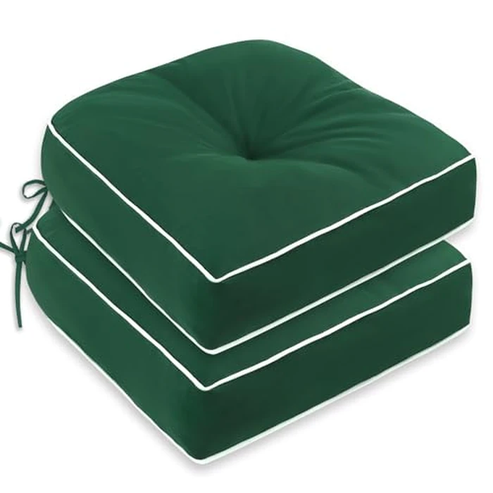 MJIAIDEA Outdoor Tufted Chair Cushion Set of 2 Waterproof and Fade-Resistant Chair Pads with Ties for Patio Dining Chairs Indoor/Outdoor Use, Green 19x19 Inch by MJIAIDEA - Image 1
