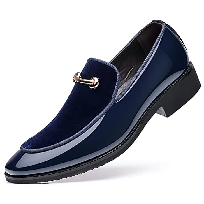 Fenlogft Men's Velvet Patent Leather Slip-on Dress Shoes Business and Parties Formal Events Smoking Slippers Loafers (Velvet Blue, Numeric_10_Point_5) by Fenlogft - Used - Like New condition - US$30.55
