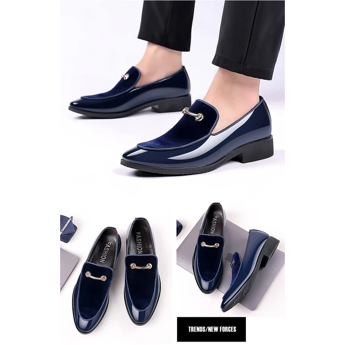 Fenlogft Men's Velvet Patent Leather Slip-on Dress Shoes Business and Parties Formal Events Smoking Slippers Loafers (Velvet Blue, Numeric_10_Point_5) by Fenlogft - Image 2
