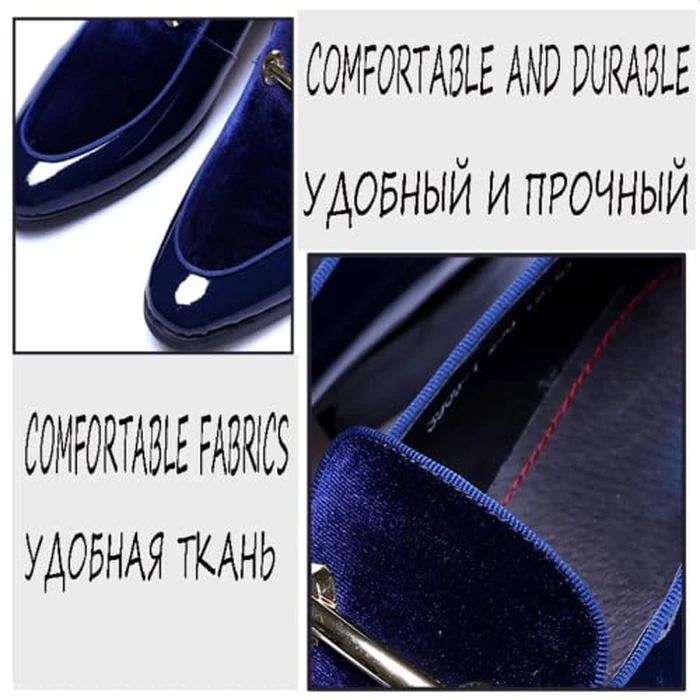 Fenlogft Men's Velvet Patent Leather Slip-on Dress Shoes Business and Parties Formal Events Smoking Slippers Loafers (Velvet Blue, Numeric_10_Point_5) by Fenlogft - Image 6