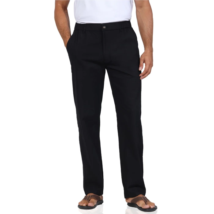 Soojun Men's Casual Linen Blend Relaxed Fit Straight Legs Elastic Waist Pants, Black, 36W x 30L by Soojun - Used - Like New condition