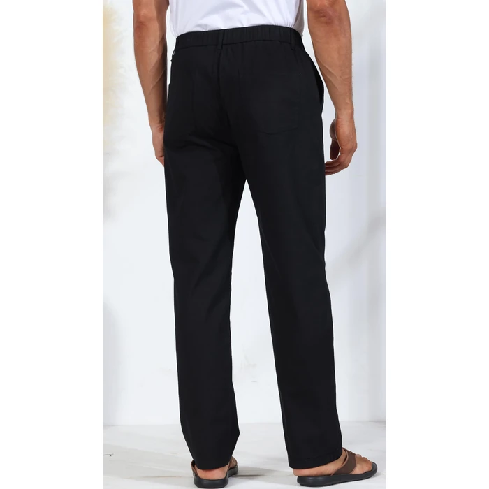 Soojun Men's Casual Linen Blend Relaxed Fit Straight Legs Elastic Waist Pants, Black, 36W x 30L by Soojun - Image 3