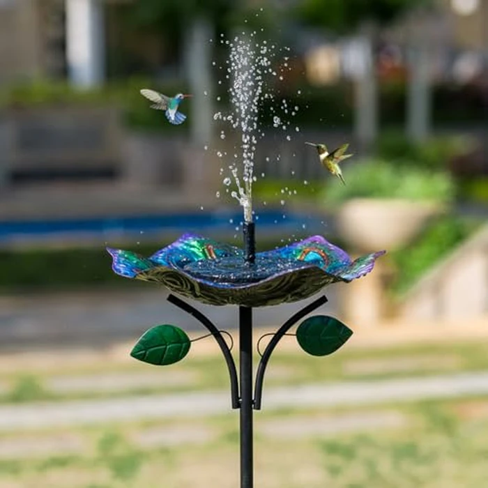 dreamysoul Lotus Shape Bird Baths for Outside, 11 Inches Dia Colorful Peacock Feather Pattern Bird Bath Bowl, 5-Pronged Base Freestanding Metal Birdbath for Outdoors Garden Patio Yard Lawn by dreamysoul - Image 5