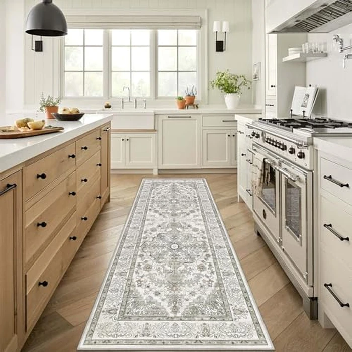 U'Artlines 2' x 6' Boho Hallway Runner Rug Vintage Farmhouse Non Slip Soft Washable Accent Runner Carpet for Kitchen, Entryway, Laundry, Living Room(Grey Taupe) by U'Artlines - Used - Very Good condition - US$22.55