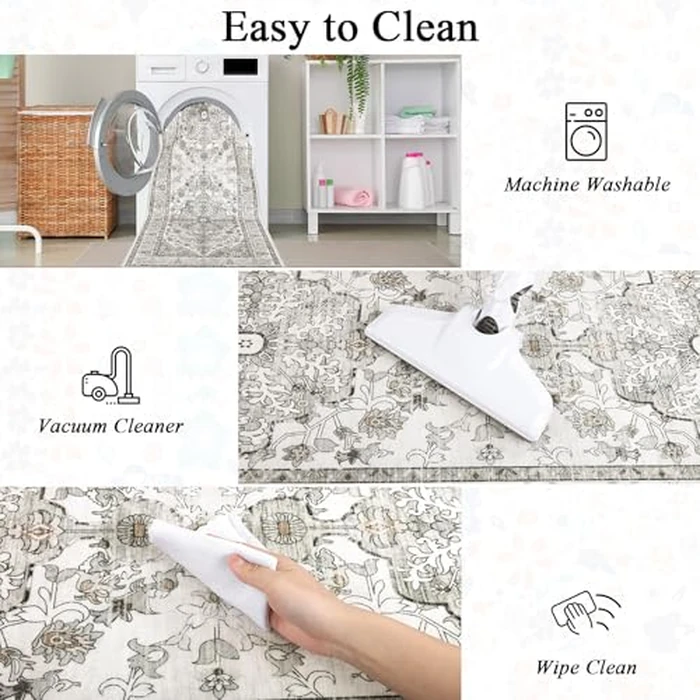 U'Artlines 2' x 6' Boho Hallway Runner Rug Vintage Farmhouse Non Slip Soft Washable Accent Runner Carpet for Kitchen, Entryway, Laundry, Living Room(Grey Taupe) by U'Artlines - Image 6