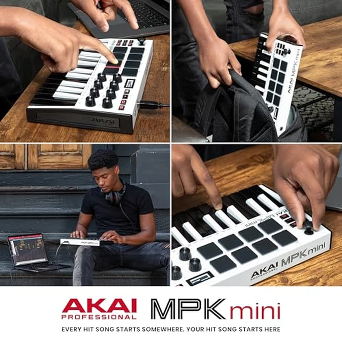Akai Professional MPK Mini MK3 25 Key USB MIDI Keyboard Controller With 8 Backlit Drum Pads, 8 Knobs, Music Production Software and Native Instruments Sound Package (NKS Integration), White by Akai Professional - Image 8