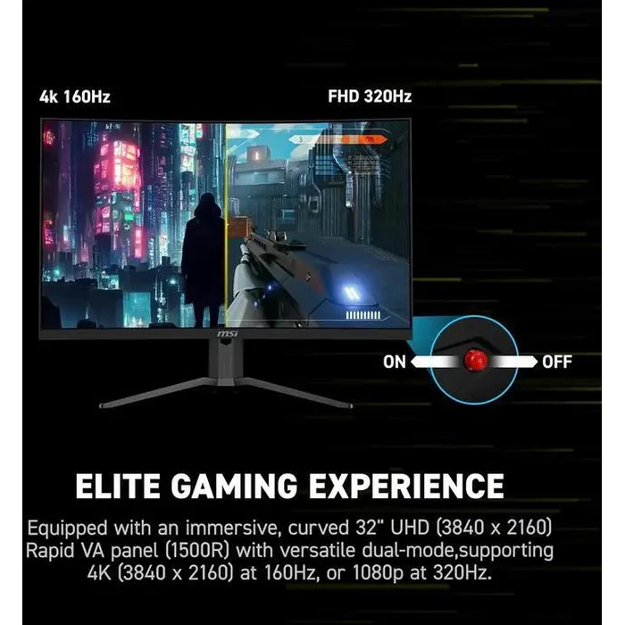 MSI 32" (31.5" viewable) DUAL MODE UHD 4K 160Hz Full HD 320Hz FreeSync Premium 0.5ms HDR400 DCI-P3 97% USB-C AI Vision Curved Gaming Computer Monitor by MSI - Image 6