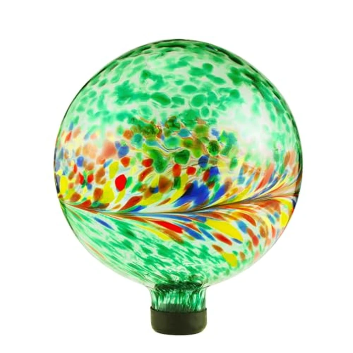 VOREEN 10-Inch Glass Gazing Ball, Outdoor Gazing Globe, Handmade Reflective Ball Yard Decoration for Homes, Patio, Lawn and Gardens, Gift for Mom Wife Friend, Phoenix Tail Design, Green by VOREEN - Used - Very Good condition