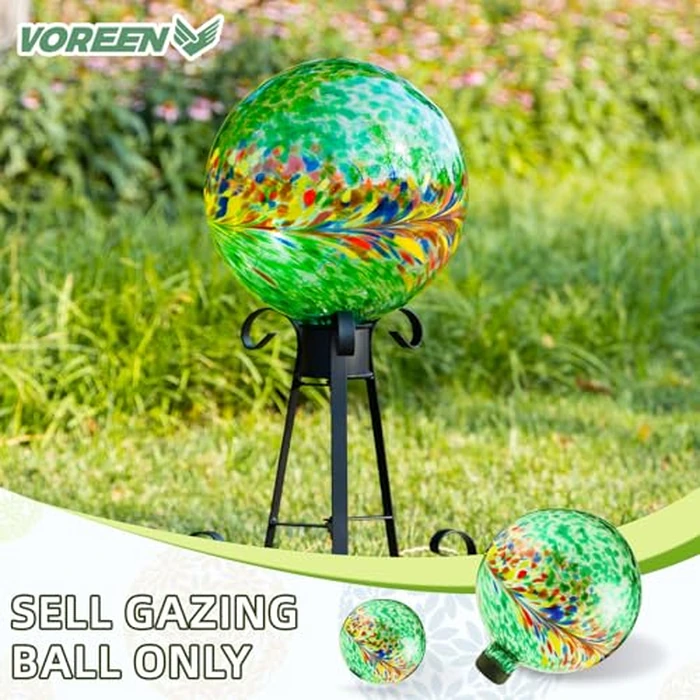 VOREEN 10-Inch Glass Gazing Ball, Outdoor Gazing Globe, Handmade Reflective Ball Yard Decoration for Homes, Patio, Lawn and Gardens, Gift for Mom Wife Friend, Phoenix Tail Design, Green by VOREEN - Image 2