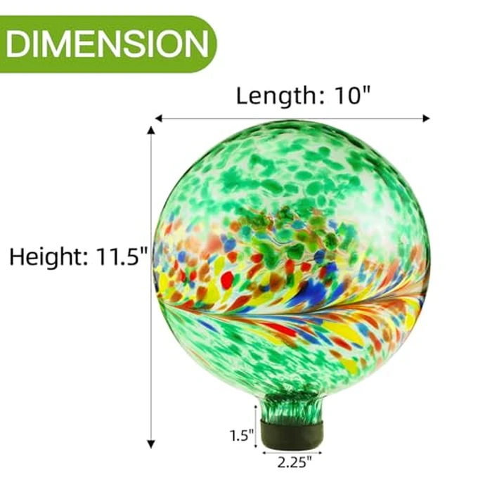 VOREEN 10-Inch Glass Gazing Ball, Outdoor Gazing Globe, Handmade Reflective Ball Yard Decoration for Homes, Patio, Lawn and Gardens, Gift for Mom Wife Friend, Phoenix Tail Design, Green by VOREEN - Image 5