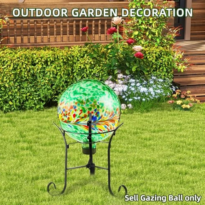 VOREEN 10-Inch Glass Gazing Ball, Outdoor Gazing Globe, Handmade Reflective Ball Yard Decoration for Homes, Patio, Lawn and Gardens, Gift for Mom Wife Friend, Phoenix Tail Design, Green by VOREEN - Image 6