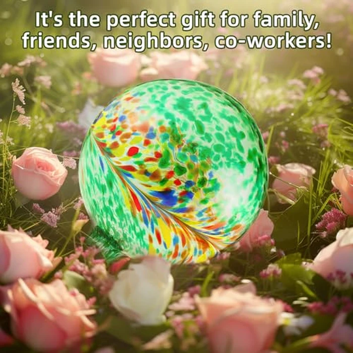 VOREEN 10-Inch Glass Gazing Ball, Outdoor Gazing Globe, Handmade Reflective Ball Yard Decoration for Homes, Patio, Lawn and Gardens, Gift for Mom Wife Friend, Phoenix Tail Design, Green by VOREEN - Image 7