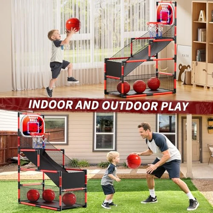 NIPLOOOW Arcade Basketball Game Set for Kids 3-12 Years Old, Kids Basketball Hoop with 4 Balls & Pump, Indoor Outdoor Sports Play Toys, Basketball Games Toys, for Boys Girls Teens by NIPLOOOW - Image 3