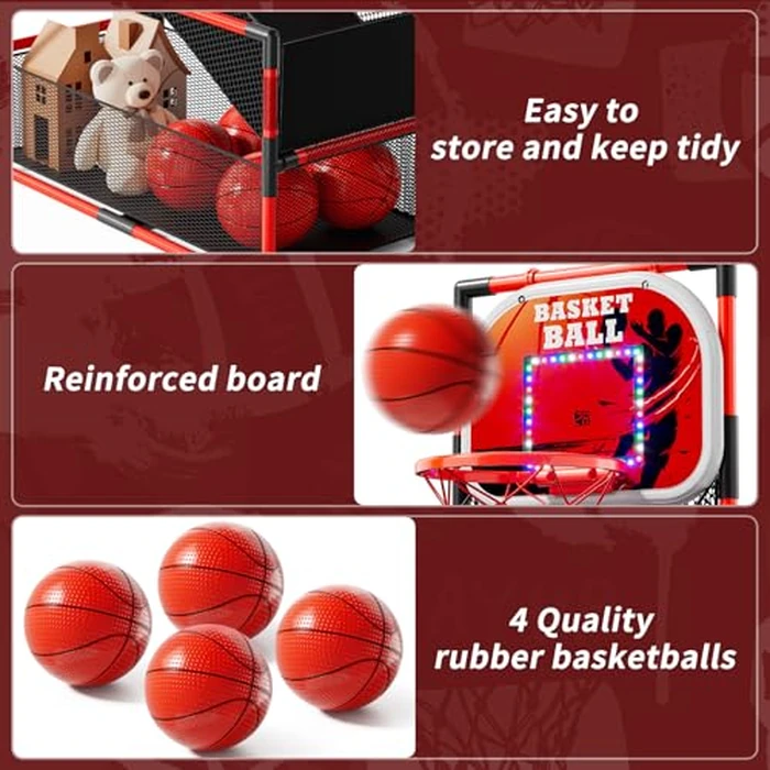 NIPLOOOW Arcade Basketball Game Set for Kids 3-12 Years Old, Kids Basketball Hoop with 4 Balls & Pump, Indoor Outdoor Sports Play Toys, Basketball Games Toys, for Boys Girls Teens by NIPLOOOW - Image 6