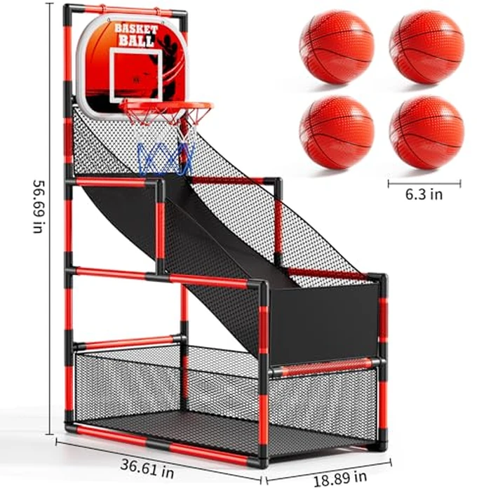 NIPLOOOW Arcade Basketball Game Set for Kids 3-12 Years Old, Kids Basketball Hoop with 4 Balls & Pump, Indoor Outdoor Sports Play Toys, Basketball Games Toys, for Boys Girls Teens by NIPLOOOW - Image 7