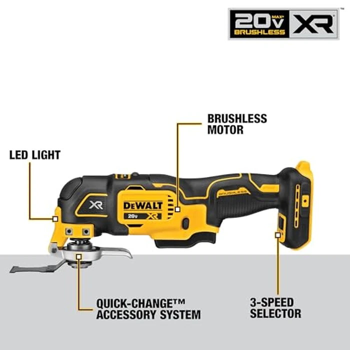 DEWALT 20V MAX XR Oscillating Tool Kit with Blades, 3 Speed Cordless Brushless Multitool, Up to 20,000 OPM, LED Light, Battery and Charger Included (DCS356C1) by DEWALT - Image 5