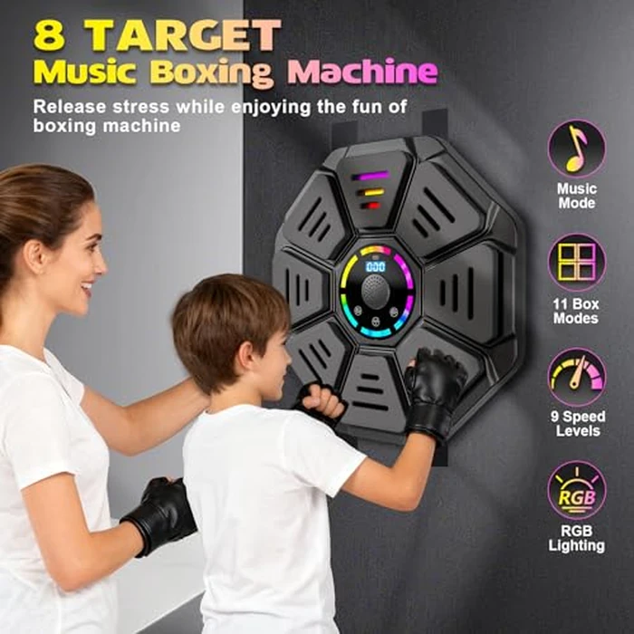 8 Targets Music Boxing Machine, Punching Machine with 11 Modes and 9 Speeds, Wall Mounted Boxing Machine Boxing Equipment (with Back Sticker) by FOOING - Image 3