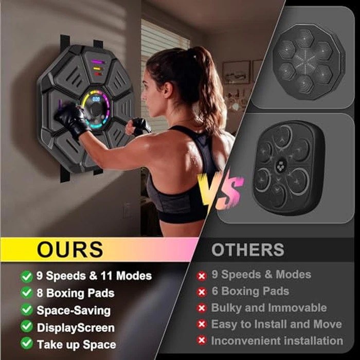 8 Targets Music Boxing Machine, Punching Machine with 11 Modes and 9 Speeds, Wall Mounted Boxing Machine Boxing Equipment (with Back Sticker) by FOOING - Image 5