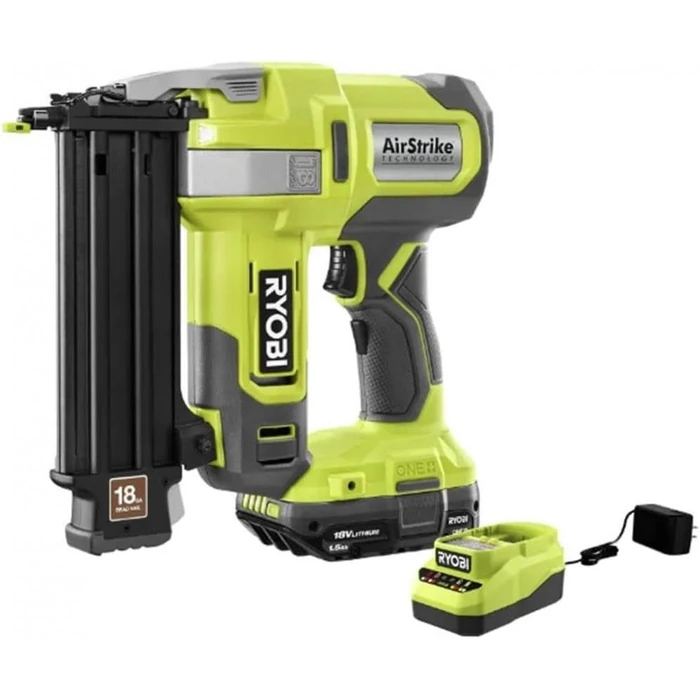 RYOBI 18V ONE+ AirStrike 18GA Brad Nailer Kit P321K - Black/Green by RYOBI - Image 1