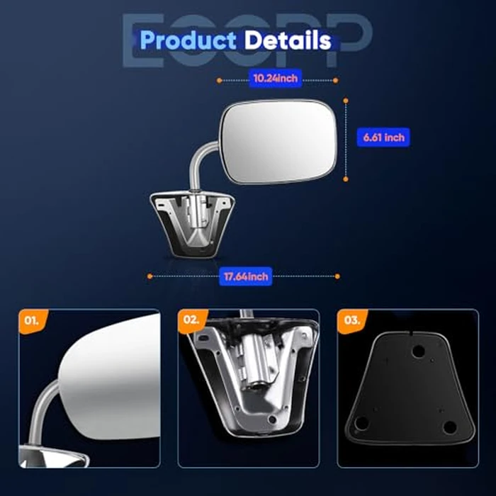ECCPP Pair Set Fit for 1973-91 Chevy/Chevy GMC Jimmy Suburban C10 20 30/C/K1500 2500 3500/C15 25 35 Manual Stainless Mount Folding Chrome Side Mirrors by ECCPP - Image 6