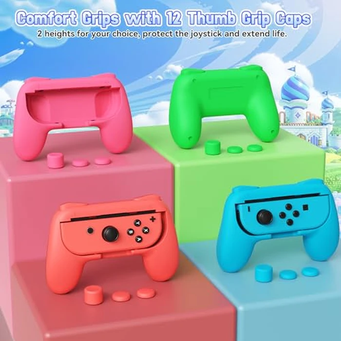 FASTSNAIL 4 Pack Grips Compatible with Nintendo Switch/OLED Joy-Con, Switch Controller Wear-Resistant Grip with 12 Thumb Grips, Controller Holder for Switch Joycon Animal Crossing by FASTSNAIL - Image 2