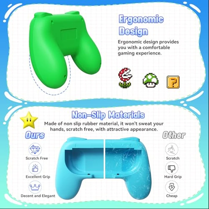 FASTSNAIL 4 Pack Grips Compatible with Nintendo Switch/OLED Joy-Con, Switch Controller Wear-Resistant Grip with 12 Thumb Grips, Controller Holder for Switch Joycon Animal Crossing by FASTSNAIL - Image 3
