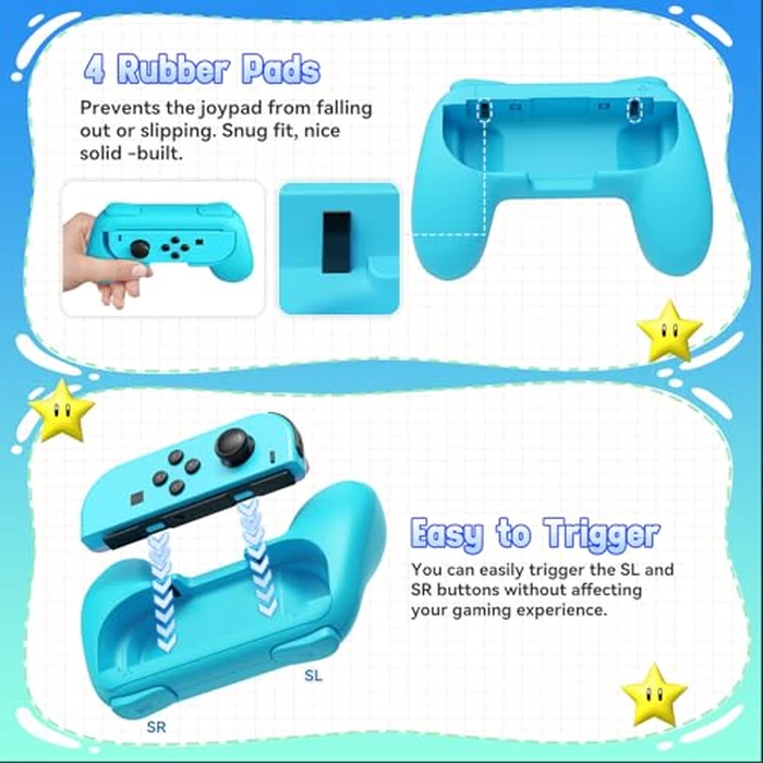 FASTSNAIL 4 Pack Grips Compatible with Nintendo Switch/OLED Joy-Con, Switch Controller Wear-Resistant Grip with 12 Thumb Grips, Controller Holder for Switch Joycon Animal Crossing by FASTSNAIL - Image 4