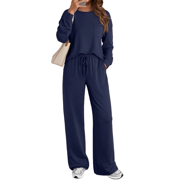 AUTOMET Womens Sweatsuits 2 Piece Lounge Matching Outfits Sweat Sets Tracksuit Travel Sweatshirts Fall Fashion Clothes 2026 Comfy Loungewear Pajamas Soft Pjs Navy M by AUTOMET - Image 1
