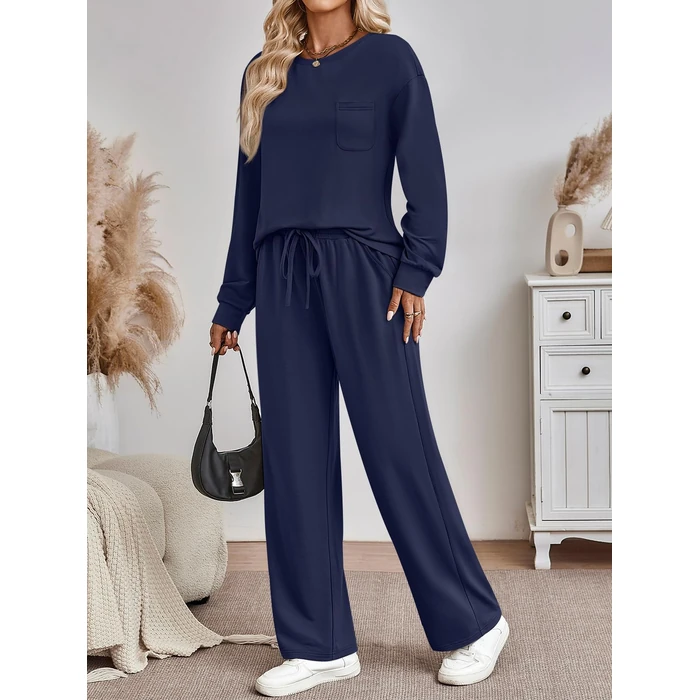 AUTOMET Womens Sweatsuits 2 Piece Lounge Matching Outfits Sweat Sets Tracksuit Travel Sweatshirts Fall Fashion Clothes 2026 Comfy Loungewear Pajamas Soft Pjs Navy M by AUTOMET - Image 3