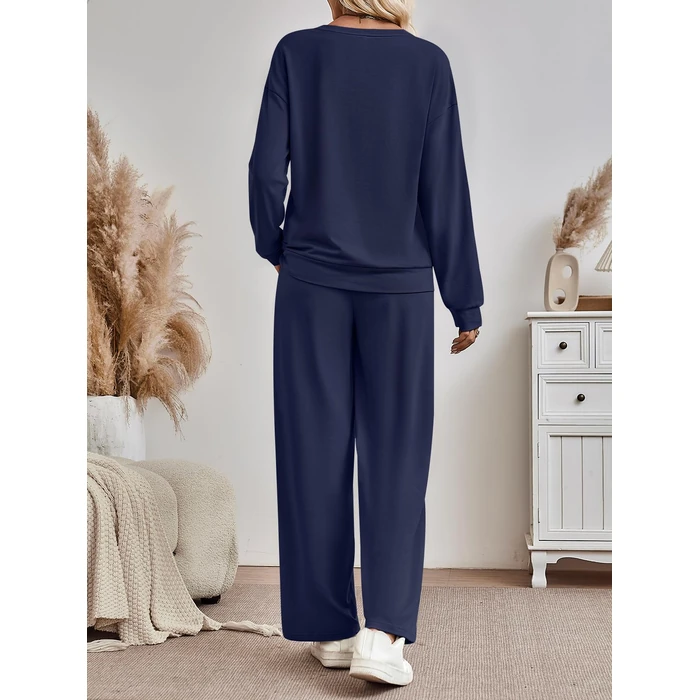 AUTOMET Womens Sweatsuits 2 Piece Lounge Matching Outfits Sweat Sets Tracksuit Travel Sweatshirts Fall Fashion Clothes 2026 Comfy Loungewear Pajamas Soft Pjs Navy M by AUTOMET - Image 4