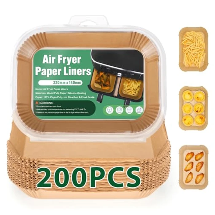 Ceecysaa 200PCS Air Fryer Liners Oil-Water Resistant,8.6x5.5'' Rectangular,Food-Grade Non-Stick, Air Fryer Parchment Paper Liners for Baking,Frying,Grilling by Ceecysaa - Used - Like New condition - CA$16.13