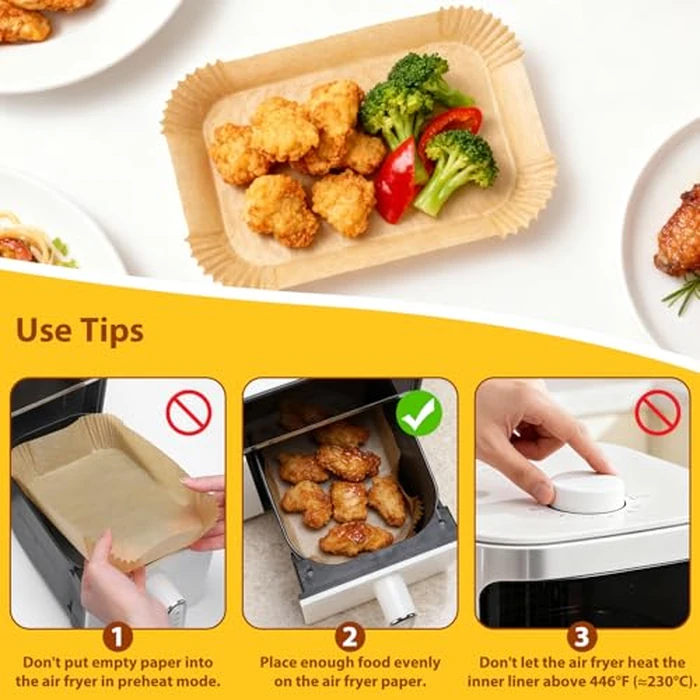 Ceecysaa 200PCS Air Fryer Liners Oil-Water Resistant,8.6x5.5'' Rectangular,Food-Grade Non-Stick, Air Fryer Parchment Paper Liners for Baking,Frying,Grilling by Ceecysaa - Image 6