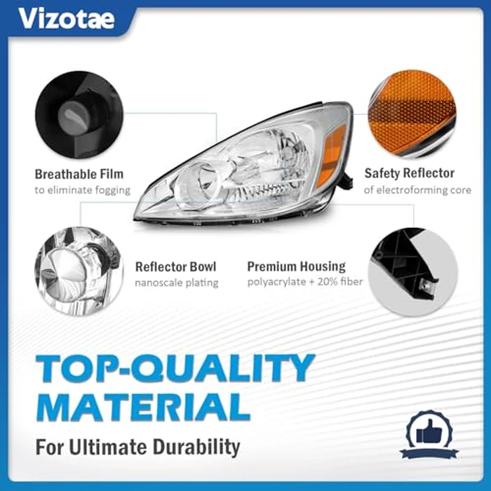 Vizotae Headlights Assembly for 2004 2005 Toyota Sienna CE, LE, XLE, XLE Limited Halogen Headlamp Replacement, High/Low Beam W/Bulbs, Driver & Passenger Side by Vizotae - Image 5