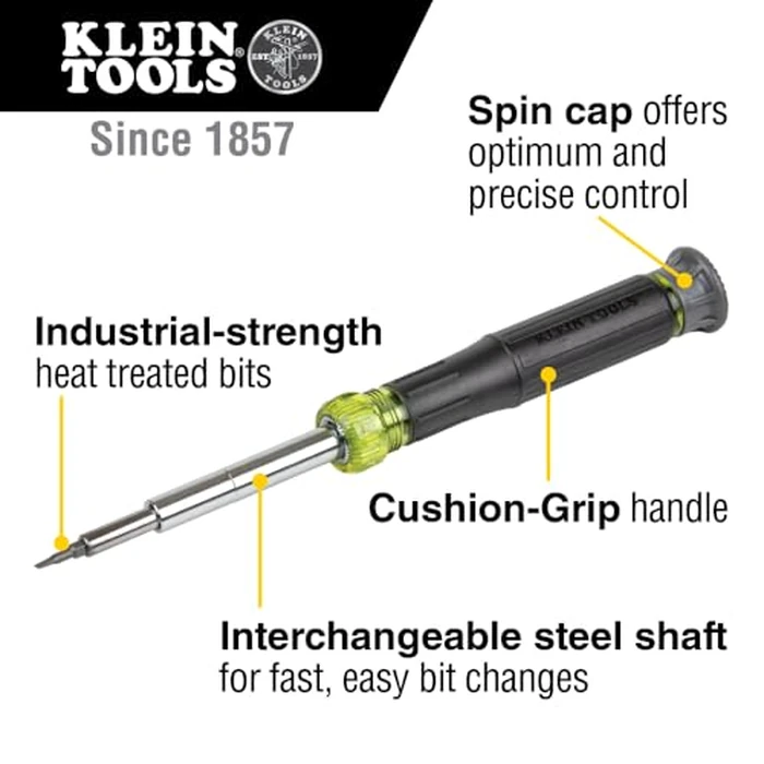 Klein Tools 32314 Electronic Screwdriver, 14-in-1 with 8 Precision Tips, Slotted, Phillips, and Tamperproof TORX Bits, 6 Precision Nut Drivers by KLEIN TOOLS - Image 2