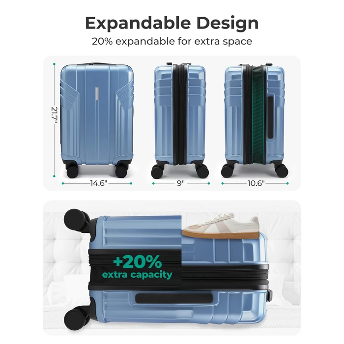 BAGSMART Expandable Carry On Luggage 22x14x9 Airline Approved, 1OO% PC Lightweight Hard Shell Suitcase, 20 Inch Travel Luggage with Spinner Wheels, Waterproof Rolling Suitcase,Blue by BAGSMART - Image 7