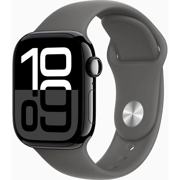 Apple Watch Series 10 (Cellular + GPS) - 64GB - 42mm - Jet Black Aluminum Case with Stone Grey Rubber Sport Band - S/M Size by Apple - Image 1
