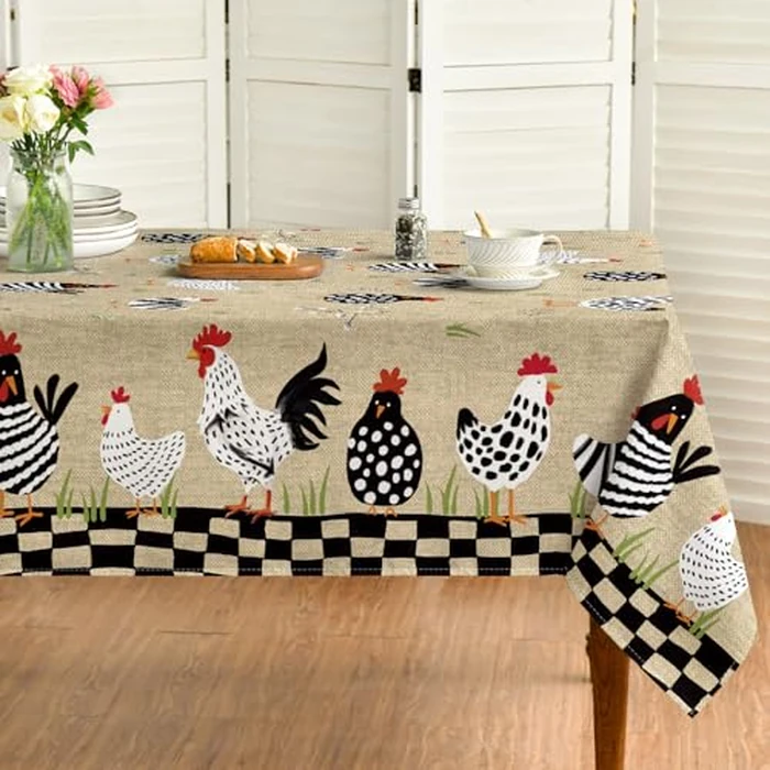 Horaldaily Rooster Rustic Country Tablecloth 60x120 Inch Rectangular, Rooster Flax Washable Seasonal Table Cover for Party Picnic Dinner Decor by Horaldaily - Used - Very Good condition