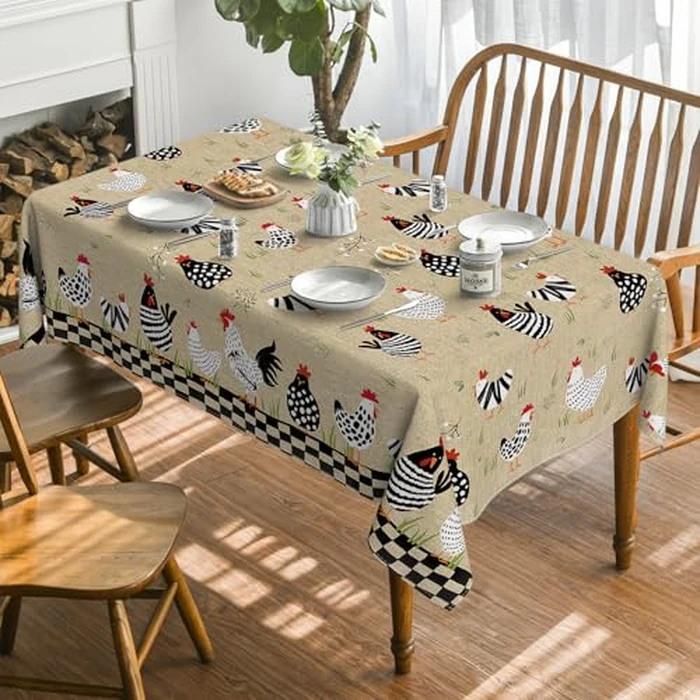 Horaldaily Rooster Rustic Country Tablecloth 60x120 Inch Rectangular, Rooster Flax Washable Seasonal Table Cover for Party Picnic Dinner Decor by Horaldaily - Image 2