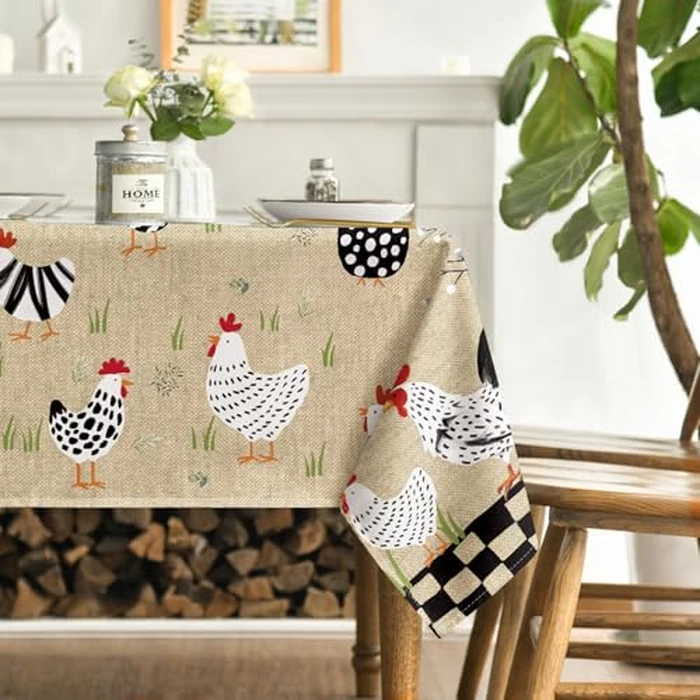 Horaldaily Rooster Rustic Country Tablecloth 60x120 Inch Rectangular, Rooster Flax Washable Seasonal Table Cover for Party Picnic Dinner Decor by Horaldaily - Image 3