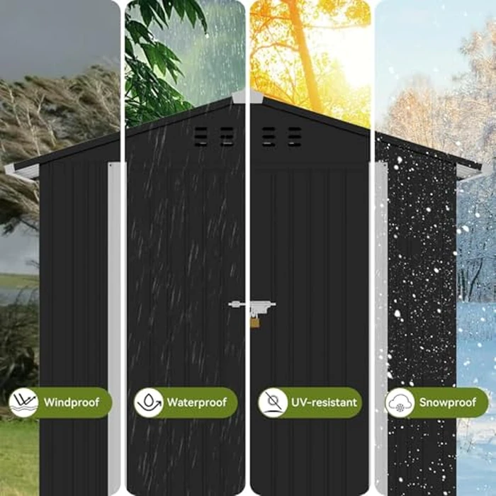 COMHOMA Shed Outdoor Storage Shed Metal,Lockable Doors Tool Sheds with Sloping Roof,Steel Garden Shed with Air Vent for Backyard,Patio,Lawn,Poolside(Grey,6'x4') by COMHOMA - Image 6