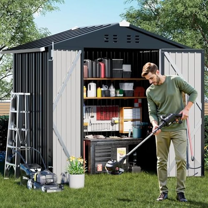 COMHOMA Shed Outdoor Storage Shed Metal,Lockable Doors Tool Sheds with Sloping Roof,Steel Garden Shed with Air Vent for Backyard,Patio,Lawn,Poolside(Grey,6'x4') by COMHOMA - Image 8