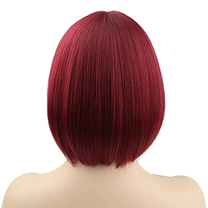Bob Wig,Short Wigs Burgundy Synthetic 10" Straight SYXLCYGG Womens Hair Wig With Bangs Girl Cosplay Party White Women Daily (Free Wig Cap) by SYXLCYGG - Image 4