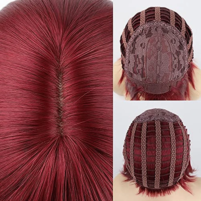 Bob Wig,Short Wigs Burgundy Synthetic 10" Straight SYXLCYGG Womens Hair Wig With Bangs Girl Cosplay Party White Women Daily (Free Wig Cap) by SYXLCYGG - Image 5