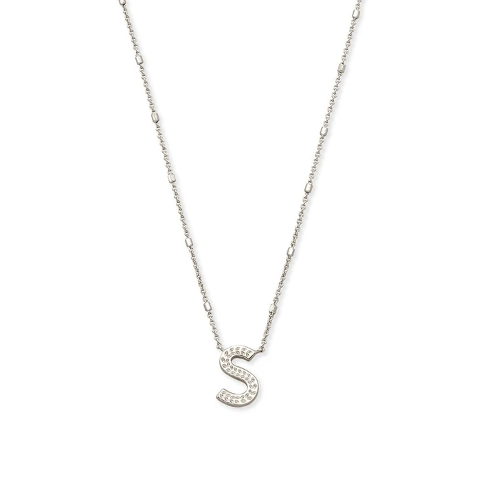 Kendra Scott Letter S Pendant Necklace for Women, Fashion Jewelry, Rhodium-Plated Brass, Rhodium Metal, Letter S by Kendra Scott - Image 1